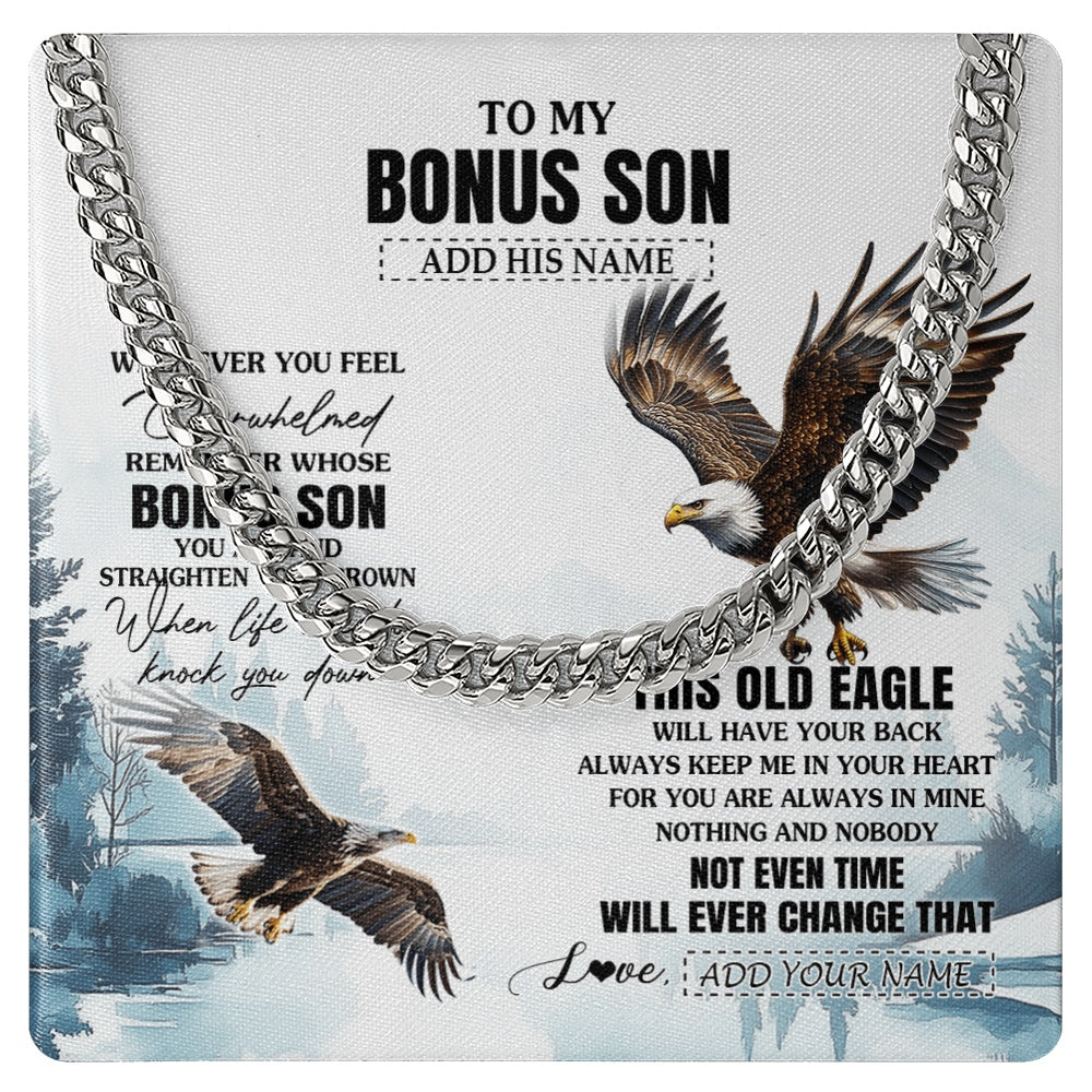 Cuban Link Chain Necklace Stainless Steel | 1 | Personalized To My Bonus Son Gifts Necklace From Stepmom Stepdad Whenever Eagle Unique Birthday Gifts For Stepson Christmas Jewelry Gift Box Message Card | https://siriusteestore.