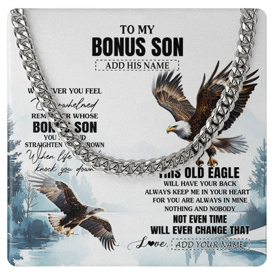 Cuban Link Chain Necklace Stainless Steel | 1 | Personalized To My Bonus Son Gifts Necklace From Stepmom Stepdad Whenever Eagle Unique Birthday Gifts For Stepson Christmas Jewelry Gift Box Message Card | https://siriusteestore.