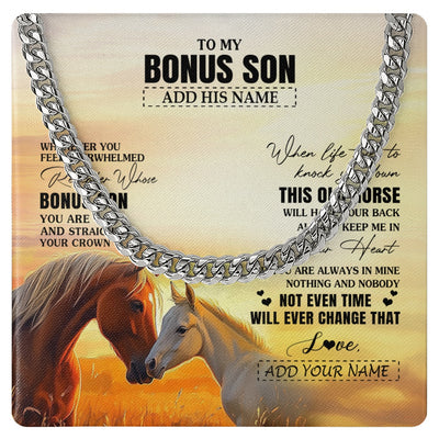 Cuban Link Chain Necklace Stainless Steel | 1 | Personalized To My Bonus Son Gifts Necklace From Stepmom Stepdad Whenever Horse Unique Birthday Gifts For Stepson Graduation Christmas Gift Box Message Card | siriusteestore.myshopify