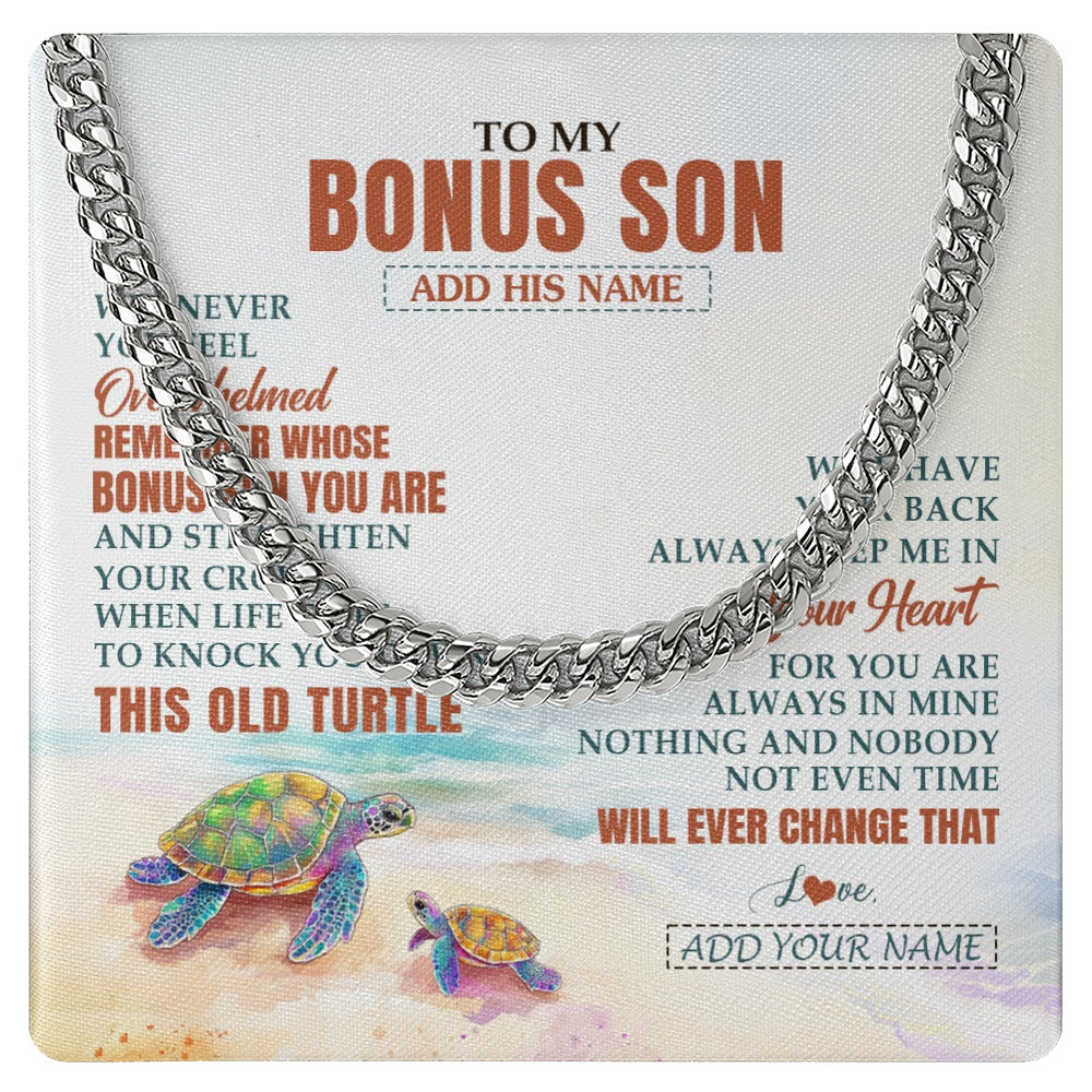 Cuban Link Chain Necklace Stainless Steel | 1 | Personalized To My Bonus Son Gifts Necklace From Stepmom Stepdad Whenever Turtle Unique Birthday Gifts For Stepson Christmas Custom Gift Box Message Card | https://siriusteestore.