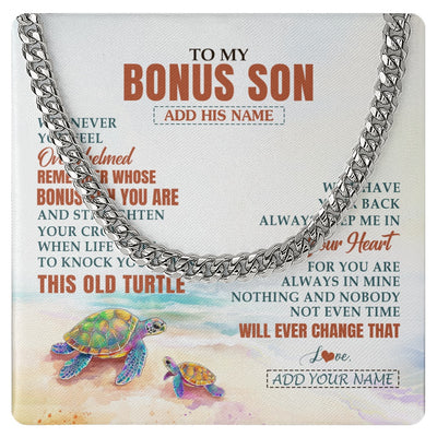 Cuban Link Chain Necklace Stainless Steel | 1 | Personalized To My Bonus Son Gifts Necklace From Stepmom Stepdad Whenever Turtle Unique Birthday Gifts For Stepson Christmas Custom Gift Box Message Card | https://siriusteestore.