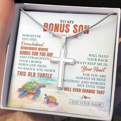 Stainless Cross Necklace Stainless Steel | 2 | Personalized To My Bonus Son Gifts Necklace From Stepmom Stepdad Whenever Turtle Unique Birthday Gifts For Stepson Christmas Custom Gift Box Message Card | https://siriusteestore.