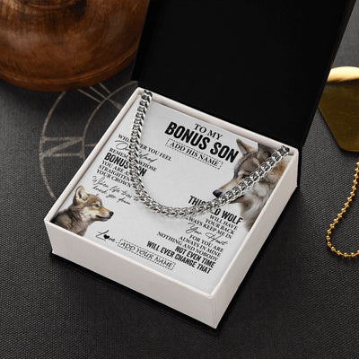 Cuban Link Chain Necklace Stainless Steel | 2 | Personalized To My Bonus Son Gifts Necklace From Stepmom Stepdad Whenever Wolf Unique Birthday For Stepson Graduation Christmas Custom Gift Box Message Card | https://siriusteestore.