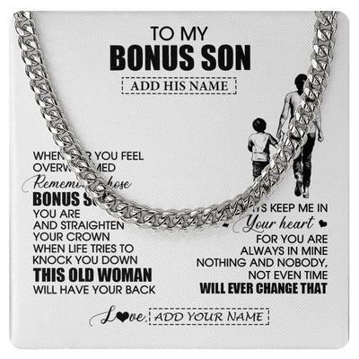 Cuban Link Chain Necklace Stainless Steel | 1 | Personalized To My Bonus Son Gifts Necklace From Stepmom Stepdad Whenever Woman Unique Birthday Gifts For Stepson Graduation Christmas Gift Box Message Card | siriusteestore.myshopify