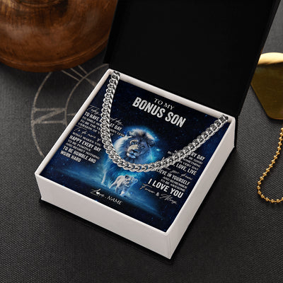 Cuban Link Chain Necklace Stainless Steel | 2 | Personalized To My Bonus Son Lion Necklace From Stepdad Today Is A Good Day Stepson Gifts Birthday Graduation Christmas Customized Gift Box Message Card | siriusteestore