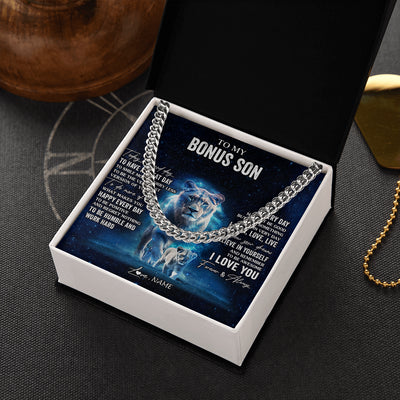 Cuban Link Chain Necklace Stainless Steel | 2 | Personalized To My Bonus Son Lion Necklace From Stepmom Today Is A Good Day Stepson Gifts Birthday Graduation Christmas Customized Gift Box Message Card | siriusteestore
