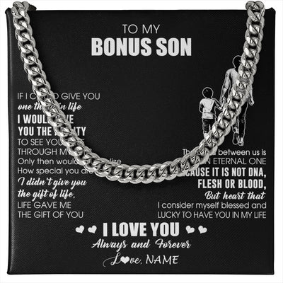 Cuban Link Chain Necklace Stainless Steel | 1 | Personalized To My Bonus Son Necklace From Bonus Mom It Is Not DNA I Love You Stepson Birthday Gifts Meaningful Christmas Customized Gift Box Message Card | siriusteestore