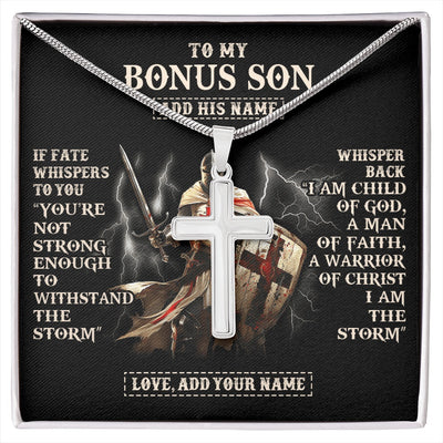 Stainless Cross Necklace Stainless Steel | 1 | Personalized To My Bonus Son Necklace From Stepdad For Men Warrior Knight Templar I Am The Storm Birthday Gifts For Stepson Christmas Gift Box Message Card | https://siriusteestore.