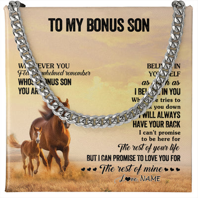 Cuban Link Chain Necklace Stainless Steel | 1 | Personalized To My Bonus Son Necklace From Stepdad Stepmom Whenever You Feel Horse Stepson Birthday Graduation Christmas Customized Gift Box Message Card | siriusteestore