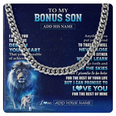 Cuban Link Chain Necklace Stainless Steel | 1 | Personalized To My Bonus Son Necklace From Stepfather Believe Your Heart Stepson Gift Birthday Graduation Christmas Customized Gift Box Message Card | siriusteestore.myshopify