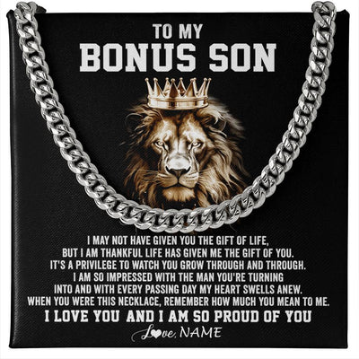 Cuban Link Chain Necklace Stainless Steel | 1 | Personalized To My Bonus Son Necklace From Stepmom And Stepdad Proud Of You Stepson Birthday Gifts Gifts Graduation Christmas Customized Gift Box Message Card | siriusteestore