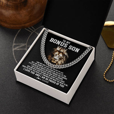 Cuban Link Chain Necklace Stainless Steel | 2 | Personalized To My Bonus Son Necklace From Stepmom And Stepdad Proud Of You Stepson Birthday Gifts Gifts Graduation Christmas Customized Gift Box Message Card | siriusteestore