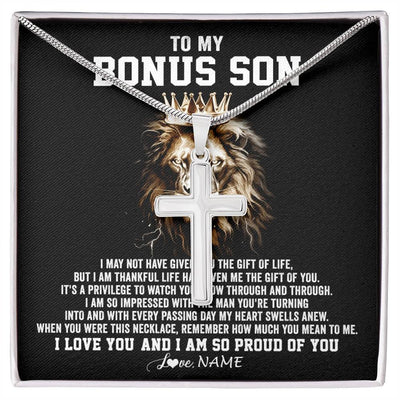 Stainless Cross Necklace Stainless Steel | 1 | Personalized To My Bonus Son Necklace From Stepmom And Stepdad Proud Of You Stepson Birthday Gifts Gifts Graduation Christmas Customized Gift Box Message Card | siriusteestore