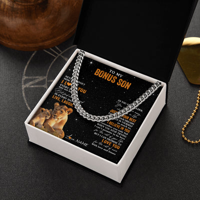 Cuban Link Chain Necklace Stainless Steel | 2 | Personalized To My Bonus Son Necklace From Stepmom Live Laugh Love Lion Stepson Birthday Gifts Positive Graduation Christmas Customized Gift Box Message Card | siriusteestore