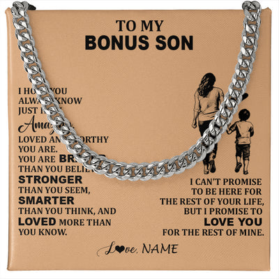 Cuban Link Chain Necklace Stainless Steel | 1 | Personalized To My Bonus Son Necklace From Stepmom Promise To Love You Stepson Birthday Gifts Jewelry Graduation Christmas Customized Gift Box Message Card | siriusteestore