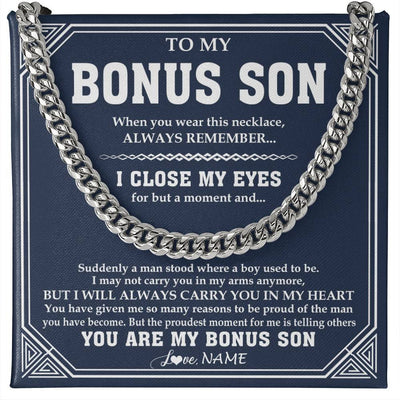 Cuban Link Chain Necklace Stainless Steel | 1 | Personalized To My Bonus Son Necklace From Stepmom Stepdad Suddenly A Man Jewelry Stepson Birthday Gifts Graduation Christmas Customized Gift Box Message Card | siriusteestore