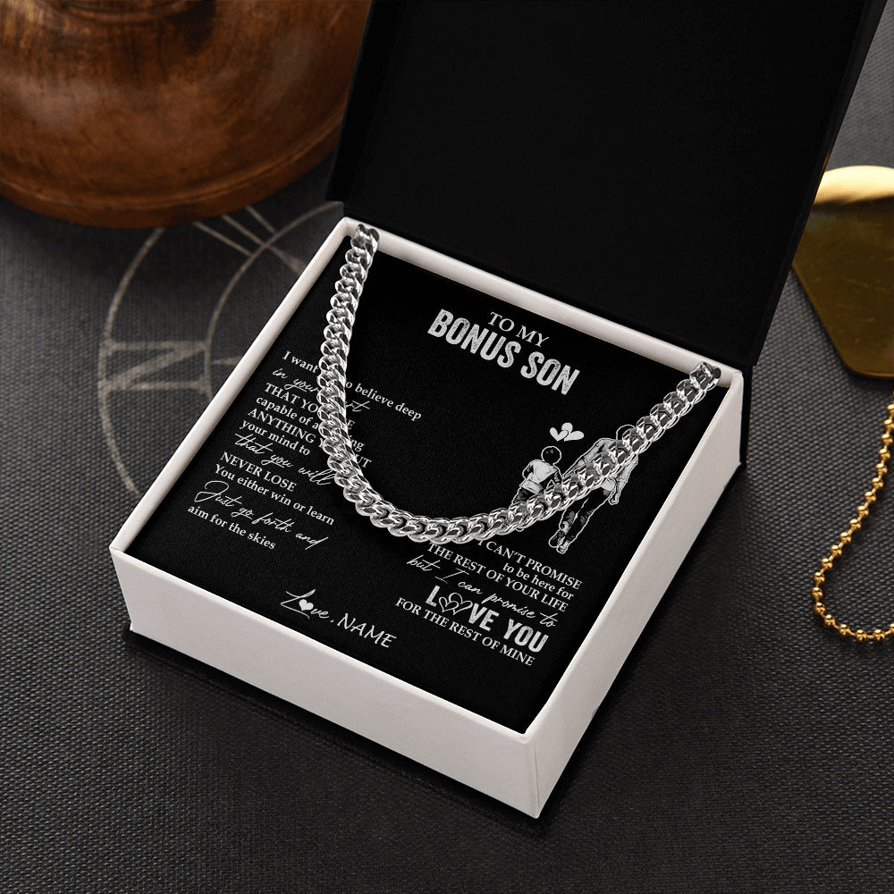 Cuban Link Chain Necklace Stainless Steel | 2 | Personalized To My Bonus Son Necklace You Will Never Lose From Stepmother Stepmom Stepson Birthday Gifts Graduation Christmas Customized Gift Box Message Card | siriusteestore