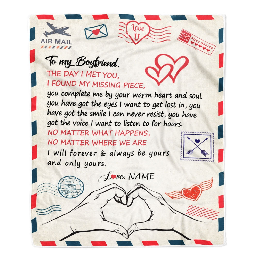 Personalized To My Boyfriend Blanket From Girlfriend I Will Always Be Yours Air Mail Boyfriend Birthday Valentines Day Christmas Customized Fleece Blanket | siriusteestore