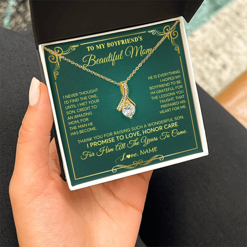 Alluring Beauty Necklace 18K Yellow Gold Finish | 2 | Personalized To My Boyfriend's Beautiful Mom Necklace From Daughter Thannk You Mother In Law Mothers Day Birthday Christmas Customized Gift Box Message Card | siriusteestore