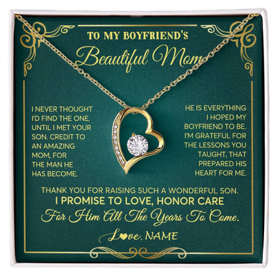 Forever Love Necklace 18K Yellow Gold Finish | 1 | Personalized To My Boyfriend's Beautiful Mom Necklace From Daughter Thannk You Mother In Law Mothers Day Birthday Christmas Customized Gift Box Message Card | siriusteestore