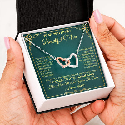 Interlocking Hearts Necklace | Personalized To My Boyfriend's Beautiful Mom Necklace From Daughter Thannk You Mother In Law Mothers Day Birthday Christmas Customized Gift Box Message Card | siriusteestore