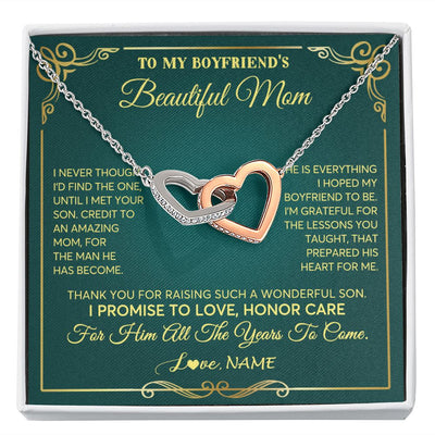 Interlocking Hearts Necklace | Personalized To My Boyfriend's Beautiful Mom Necklace From Daughter Thannk You Mother In Law Mothers Day Birthday Christmas Customized Gift Box Message Card | siriusteestore