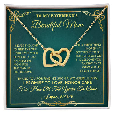 Interlocking Hearts Necklace 18K Yellow Gold Finish | 1 | Personalized To My Boyfriend's Beautiful Mom Necklace From Daughter Thannk You Mother In Law Mothers Day Birthday Christmas Customized Gift Box Message Card | siriusteestore
