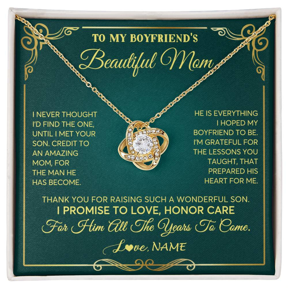 Love Knot Necklace 18K Yellow Gold Finish | 1 | Personalized To My Boyfriend's Beautiful Mom Necklace From Daughter Thannk You Mother In Law Mothers Day Birthday Christmas Customized Gift Box Message Card | siriusteestore