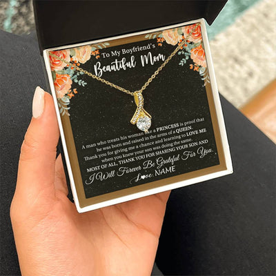 Alluring Beauty Necklace 18K Yellow Gold Finish | 2 | Personalized To My Boyfriend's Beautiful Mom Necklace Thank You Future Mother In Law Boyfriends Mothers Day Birthday Christmas Customized Gift Box Message Card | siriusteestore