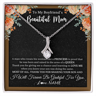 Alluring Beauty Necklace 14K White Gold Finish | 1 | Personalized To My Boyfriend's Beautiful Mom Necklace Thank You Future Mother In Law Boyfriends Mothers Day Birthday Christmas Customized Gift Box Message Card | siriusteestore