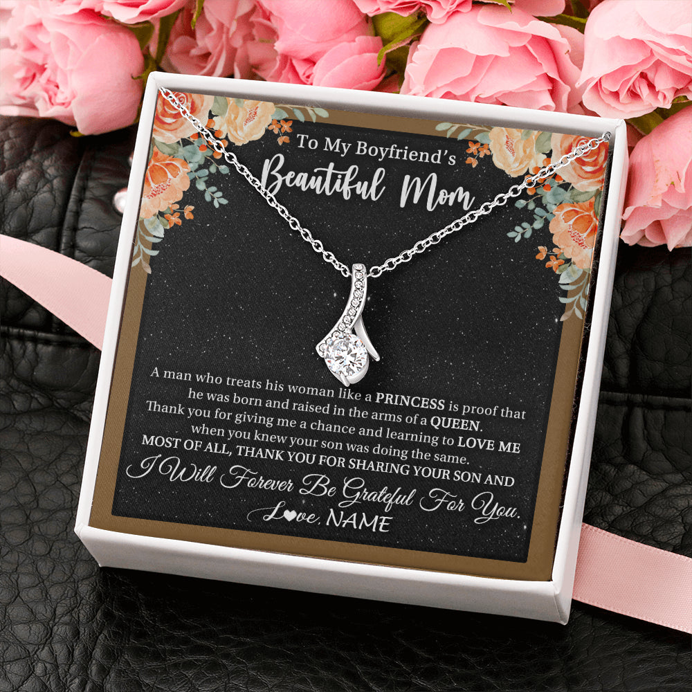 Alluring Beauty Necklace 14K White Gold Finish | 2 | Personalized To My Boyfriend's Beautiful Mom Necklace Thank You Future Mother In Law Boyfriends Mothers Day Birthday Christmas Customized Gift Box Message Card | siriusteestore