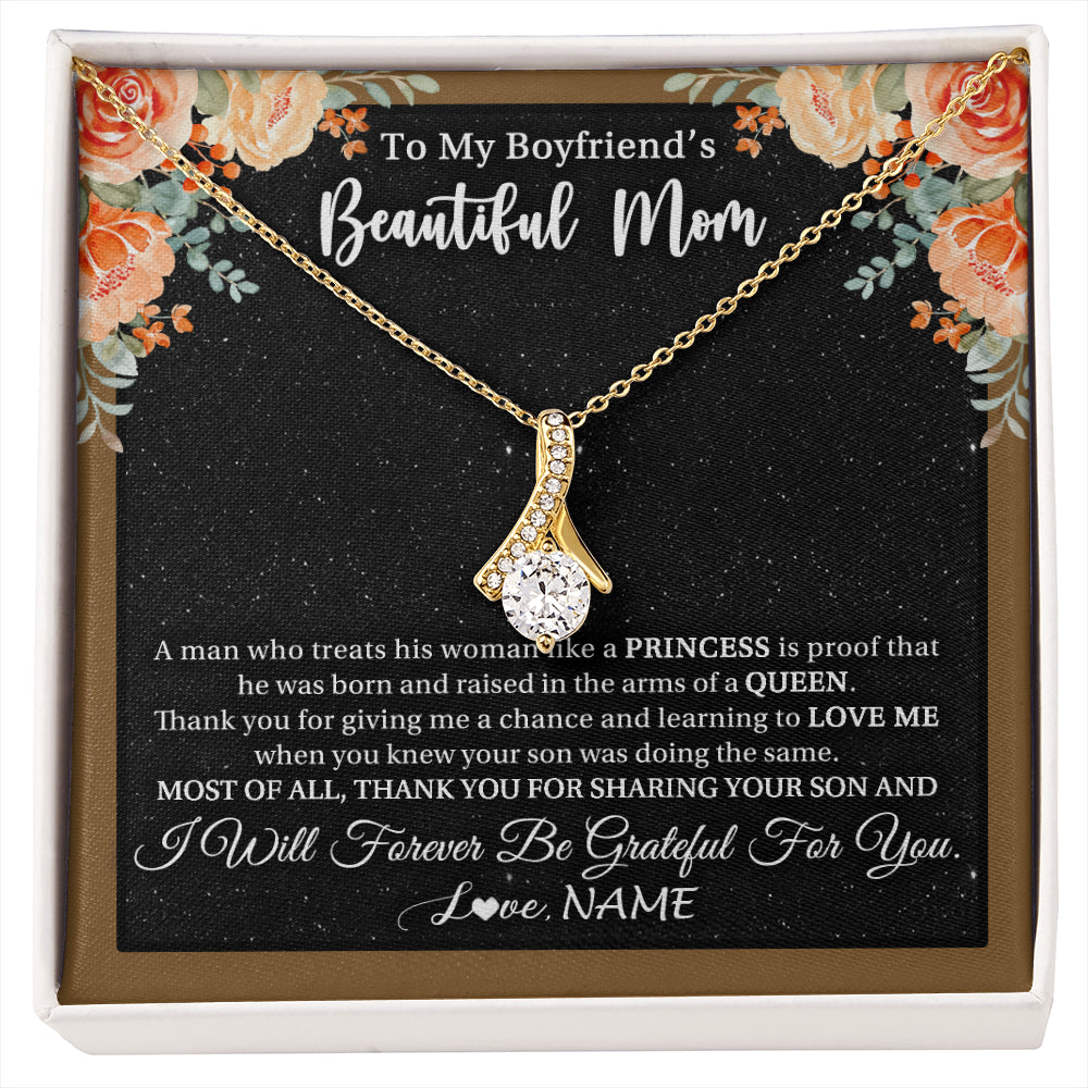 Alluring Beauty Necklace 18K Yellow Gold Finish | 1 | Personalized To My Boyfriend's Beautiful Mom Necklace Thank You Future Mother In Law Boyfriends Mothers Day Birthday Christmas Customized Gift Box Message Card | siriusteestore