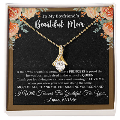 Alluring Beauty Necklace 18K Yellow Gold Finish | 1 | Personalized To My Boyfriend's Beautiful Mom Necklace Thank You Future Mother In Law Boyfriends Mothers Day Birthday Christmas Customized Gift Box Message Card | siriusteestore