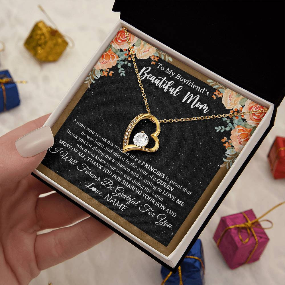 Forever Love Necklace 18K Yellow Gold Finish | 2 | Personalized To My Boyfriend's Beautiful Mom Necklace Thank You Future Mother In Law Boyfriends Mothers Day Birthday Christmas Customized Gift Box Message Card | siriusteestore