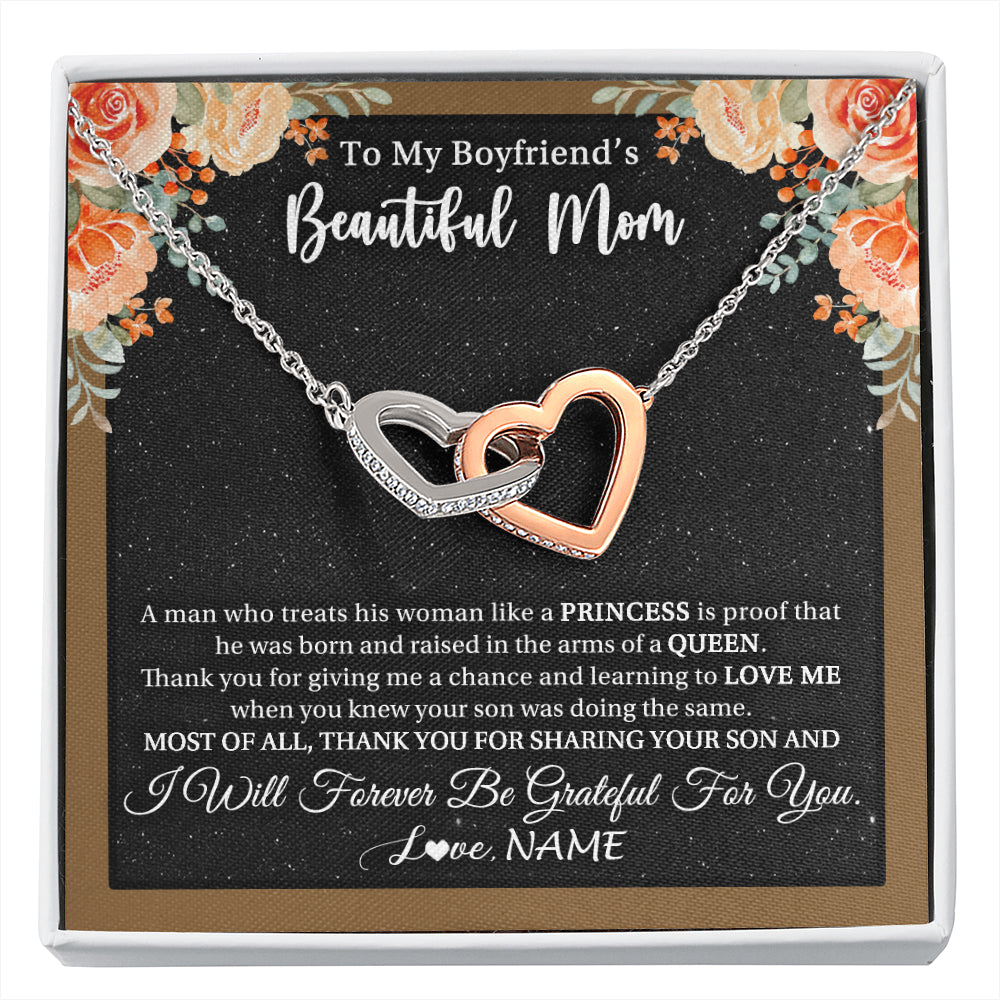 Interlocking Hearts Necklace Stainless Steel & Rose Gold Finish | 1 | Personalized To My Boyfriend's Beautiful Mom Necklace Thank You Future Mother In Law Boyfriends Mothers Day Birthday Christmas Customized Gift Box Message Card | siriusteestore