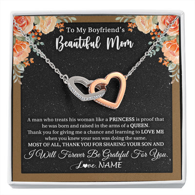 Interlocking Hearts Necklace Stainless Steel & Rose Gold Finish | 1 | Personalized To My Boyfriend's Beautiful Mom Necklace Thank You Future Mother In Law Boyfriends Mothers Day Birthday Christmas Customized Gift Box Message Card | siriusteestore