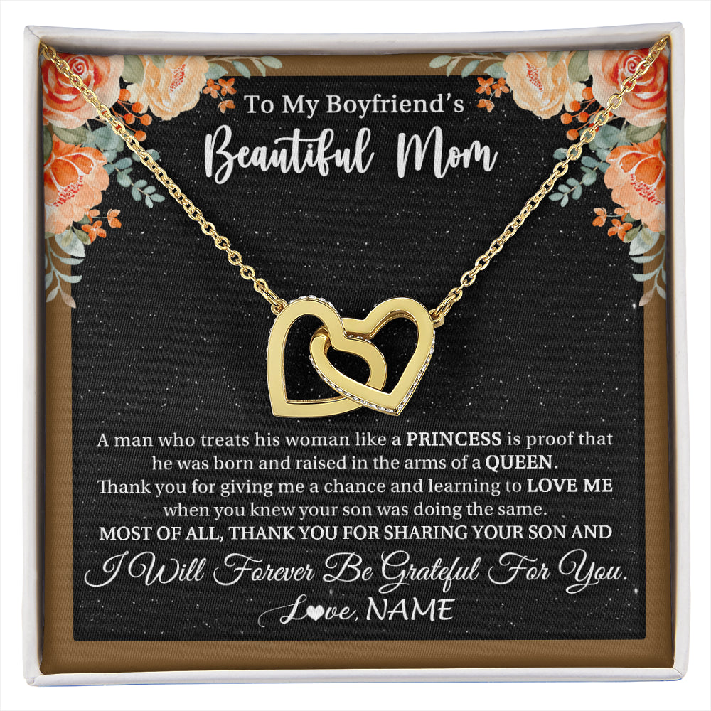 Interlocking Hearts Necklace 18K Yellow Gold Finish | 1 | Personalized To My Boyfriend's Beautiful Mom Necklace Thank You Future Mother In Law Boyfriends Mothers Day Birthday Christmas Customized Gift Box Message Card | siriusteestore