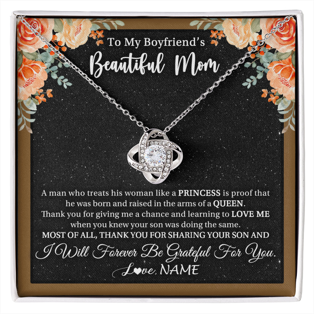 Love Knot Necklace 14K White Gold Finish | 1 | Personalized To My Boyfriend's Beautiful Mom Necklace Thank You Future Mother In Law Boyfriends Mothers Day Birthday Christmas Customized Gift Box Message Card | siriusteestore