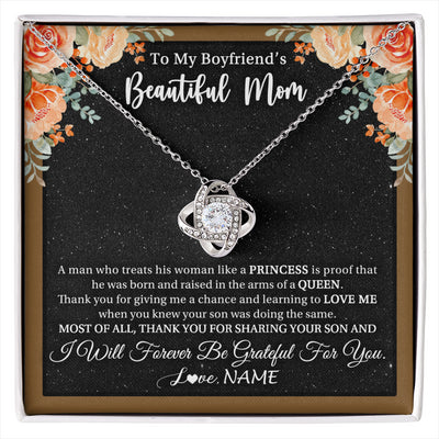 Love Knot Necklace 14K White Gold Finish | 1 | Personalized To My Boyfriend's Beautiful Mom Necklace Thank You Future Mother In Law Boyfriends Mothers Day Birthday Christmas Customized Gift Box Message Card | siriusteestore