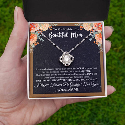 Love Knot Necklace 14K White Gold Finish | 2 | Personalized To My Boyfriend's Beautiful Mom Necklace Thank You Future Mother In Law Boyfriends Mothers Day Birthday Christmas Customized Gift Box Message Card | siriusteestore