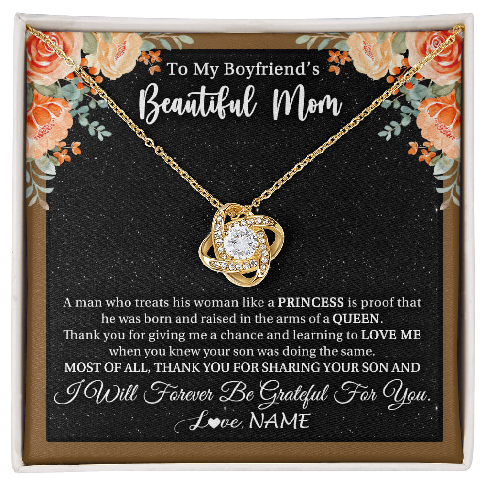 Love Knot Necklace 18K Yellow Gold Finish | 1 | Personalized To My Boyfriend's Beautiful Mom Necklace Thank You Future Mother In Law Boyfriends Mothers Day Birthday Christmas Customized Gift Box Message Card | siriusteestore