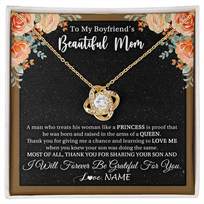 Love Knot Necklace 18K Yellow Gold Finish | 1 | Personalized To My Boyfriend's Beautiful Mom Necklace Thank You Future Mother In Law Boyfriends Mothers Day Birthday Christmas Customized Gift Box Message Card | siriusteestore