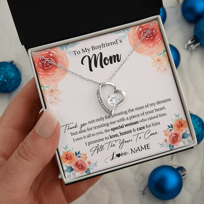 Forever Love Necklace 14K White Gold Finish | 2 | Personalized To My Boyfriend's Mom Gifts Necklace Thank You Birthday Gifts For Boyfriends Mom Mother In Law Mothers Day Jewelry Gift Box Message Card | https://siriusteestore.