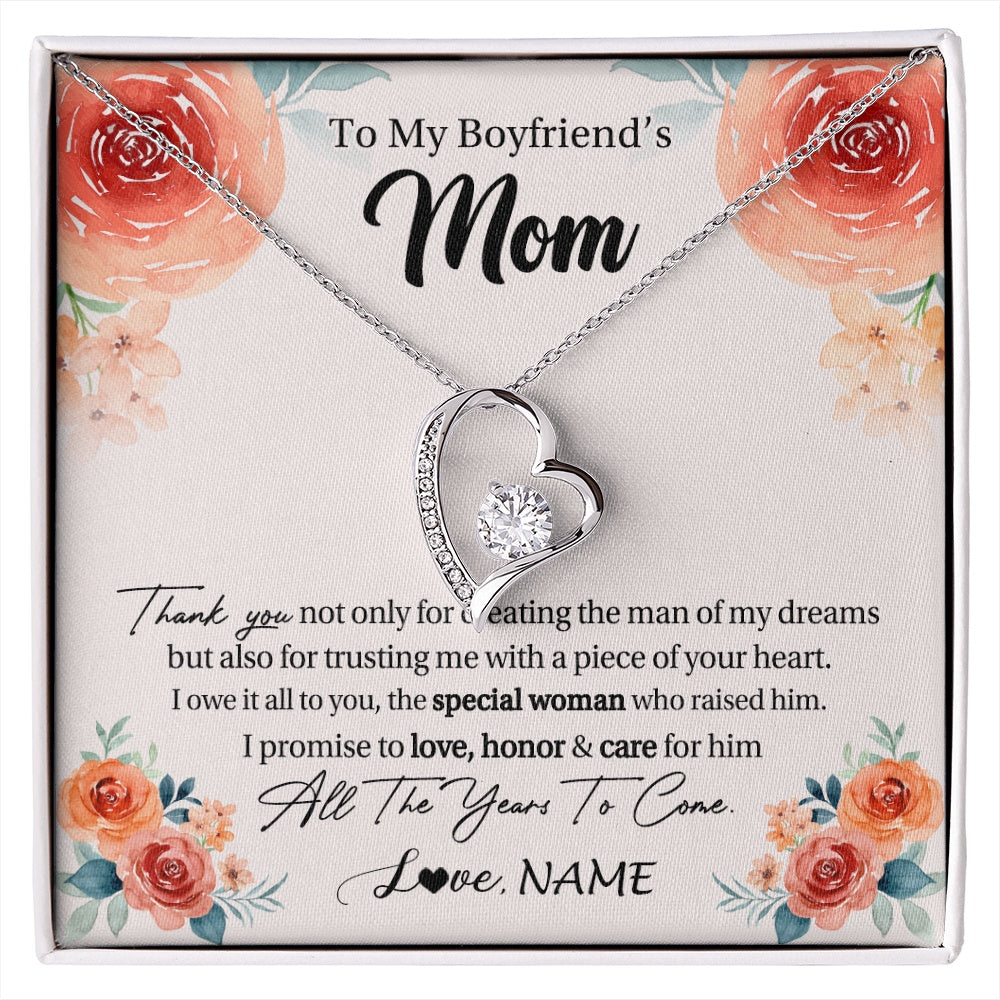 Forever Love Necklace 14K White Gold Finish | 1 | Personalized To My Boyfriend's Mom Gifts Necklace Thank You Birthday Gifts For Boyfriends Mom Mother In Law Mothers Day Jewelry Gift Box Message Card | https://siriusteestore.