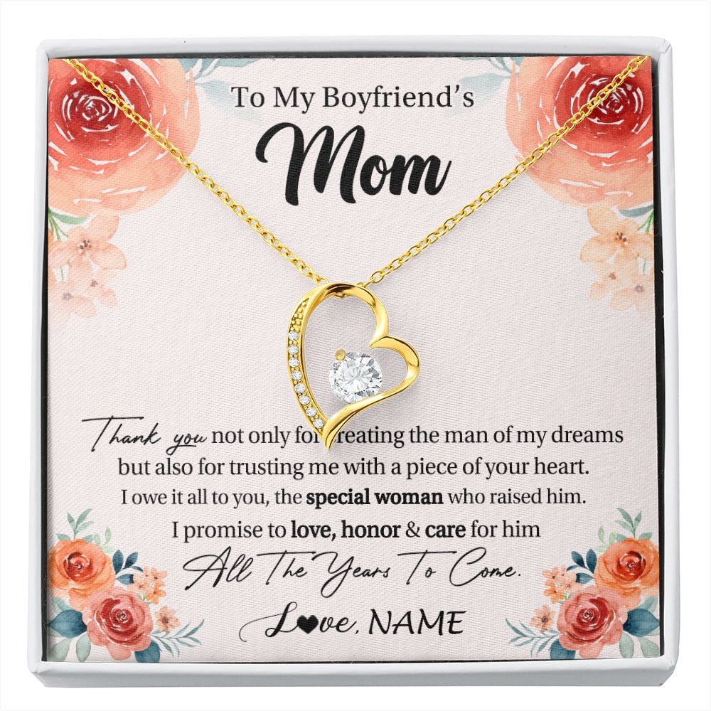 Forever Love Necklace 18K Yellow Gold Finish | 1 | Personalized To My Boyfriend's Mom Gifts Necklace Thank You Birthday Gifts For Boyfriends Mom Mother In Law Mothers Day Jewelry Gift Box Message Card | https://siriusteestore.