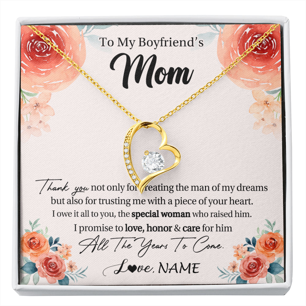 Forever Love Necklace 18K Yellow Gold Finish | 1 | Personalized To My Boyfriend's Mom Gifts Necklace Thank You Birthday Gifts For Boyfriends Mom Mother In Law Mothers Day Jewelry Gift Box Message Card | siriusteestore