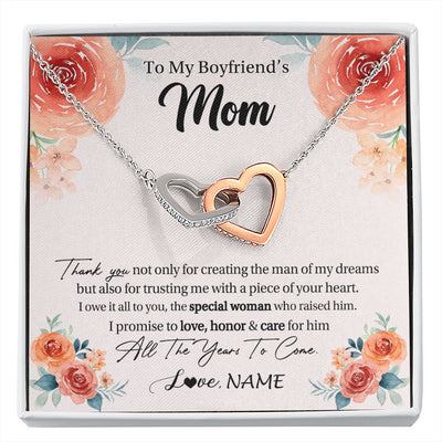 Interlocking Hearts Necklace Stainless Steel & Rose Gold Finish | 1 | Personalized To My Boyfriend's Mom Gifts Necklace Thank You Birthday Gifts For Boyfriends Mom Mother In Law Mothers Day Jewelry Gift Box Message Card | siriusteestore