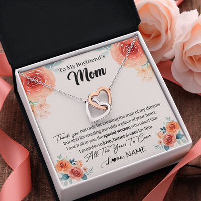 Interlocking Hearts Necklace Stainless Steel & Rose Gold Finish | 2 | Personalized To My Boyfriend's Mom Gifts Necklace Thank You Birthday Gifts For Boyfriends Mom Mother In Law Mothers Day Jewelry Gift Box Message Card | siriusteestore
