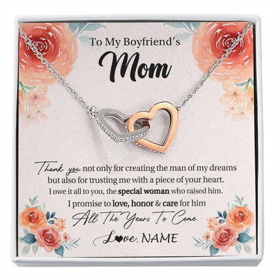 Interlocking Hearts Necklace Stainless Steel & Rose Gold Finish | 1 | Personalized To My Boyfriend's Mom Gifts Necklace Thank You Birthday Gifts For Boyfriends Mom Mother In Law Mothers Day Jewelry Gift Box Message Card | https://siriusteestore.
