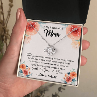 Love Knot Necklace 14K White Gold Finish | 2 | Personalized To My Boyfriend's Mom Gifts Necklace Thank You Birthday Gifts For Boyfriends Mom Mother In Law Mothers Day Jewelry Gift Box Message Card | https://siriusteestore.